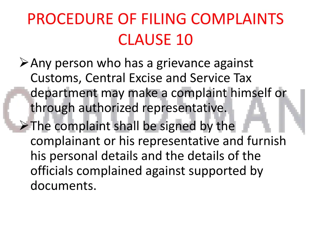 procedure of filing complaints clause