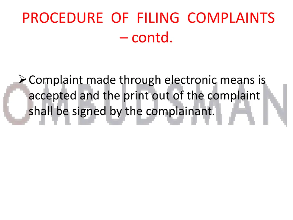 procedure of filing complaints contd