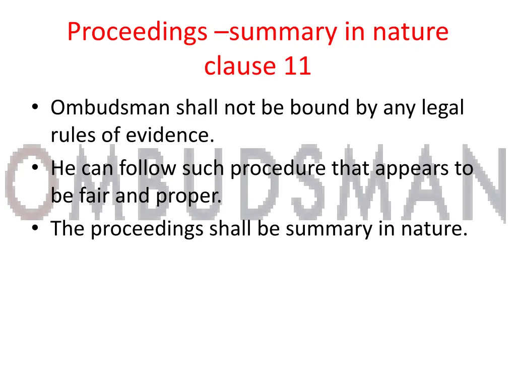 proceedings summary in nature clause 11