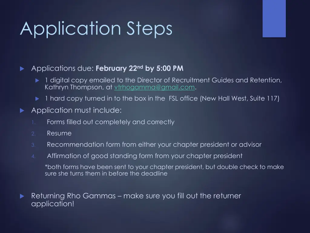 application steps