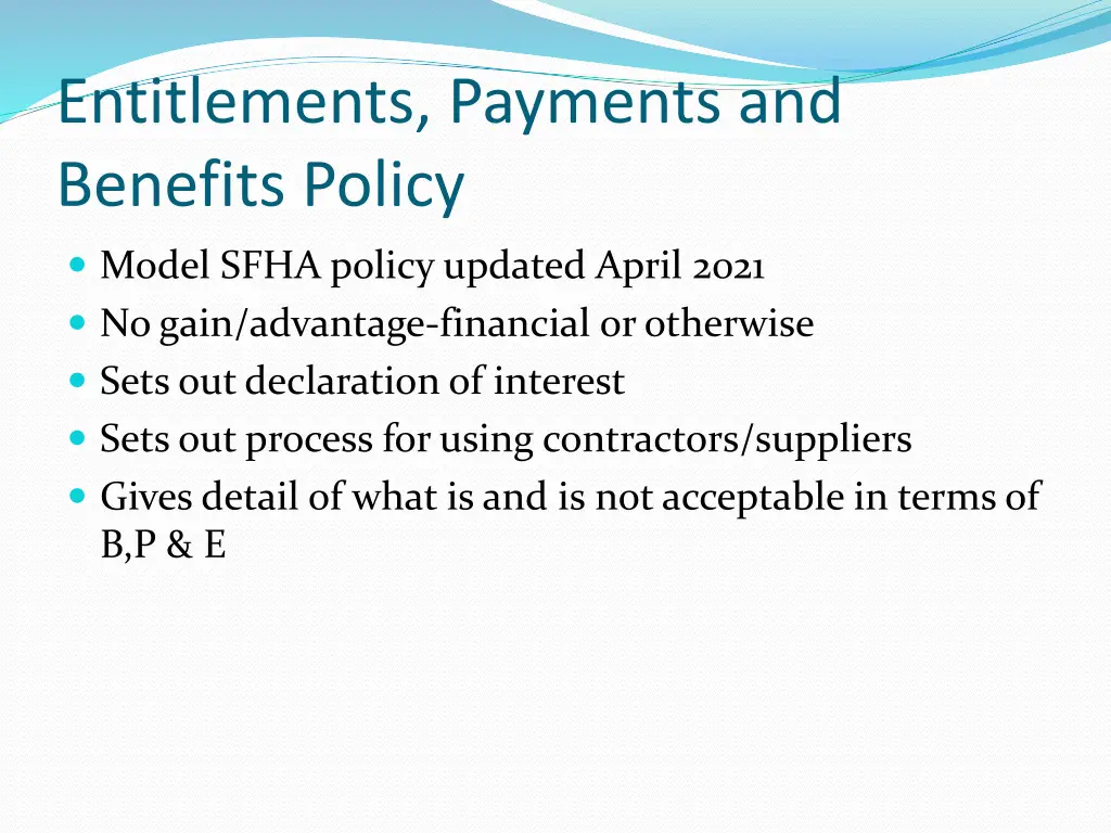 entitlements payments and benefits policy