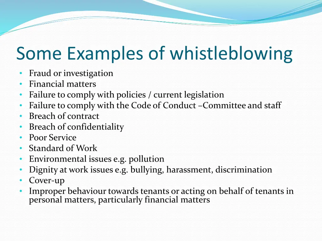 some examples of whistleblowing