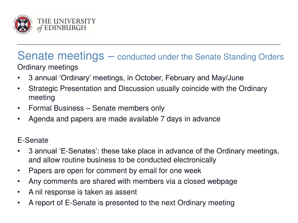 senate meetings conducted under the senate