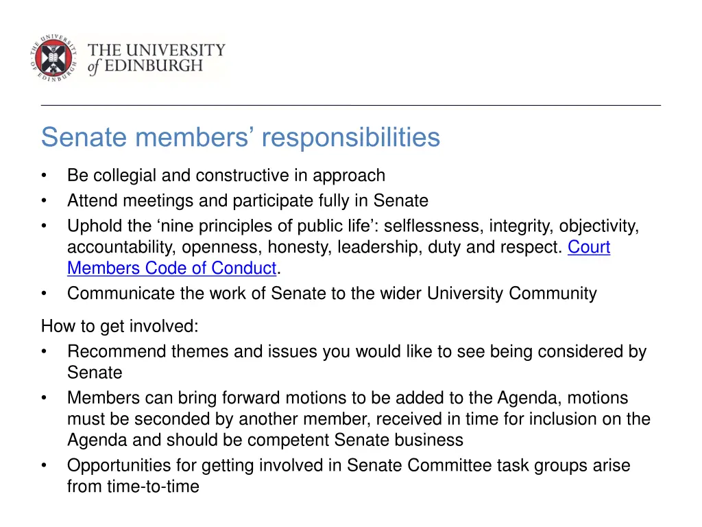 senate members responsibilities