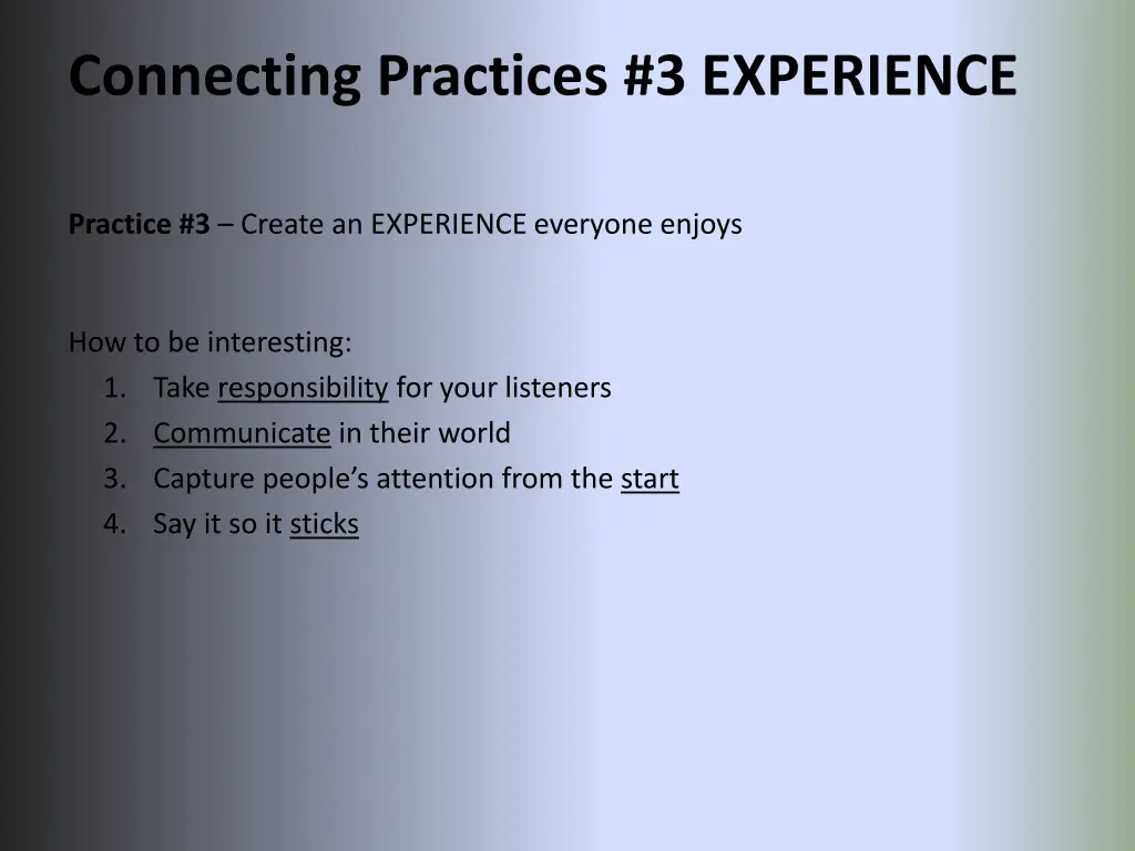 connecting practices 3 experience