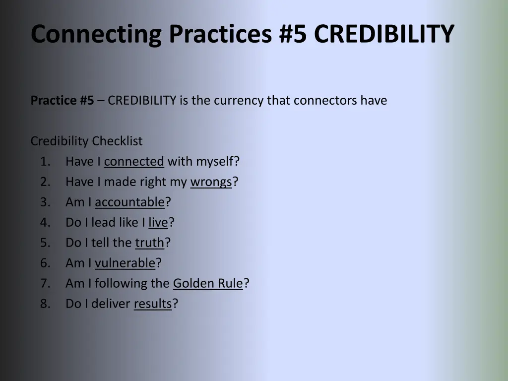 connecting practices 5 credibility