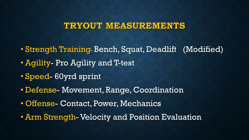 tryout measurements