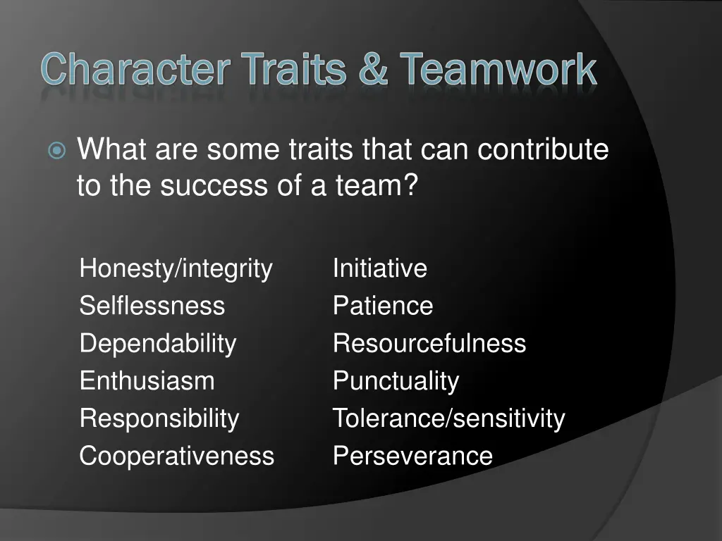 character traits teamwork character traits