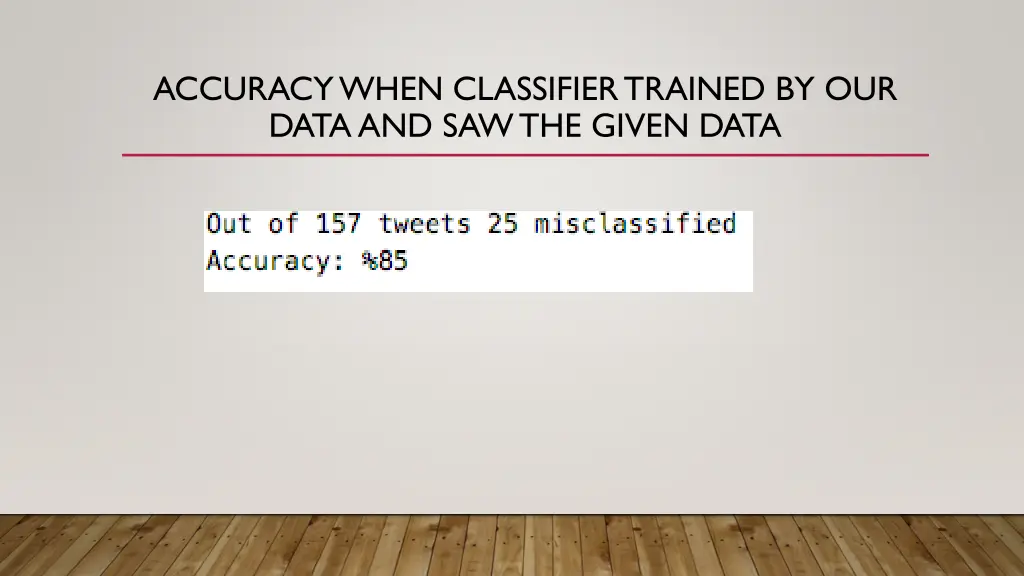 accuracy when classifier trained by our data