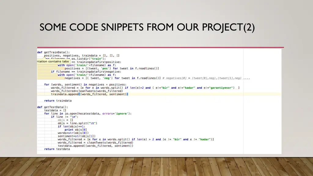 some code snippets from our project 2