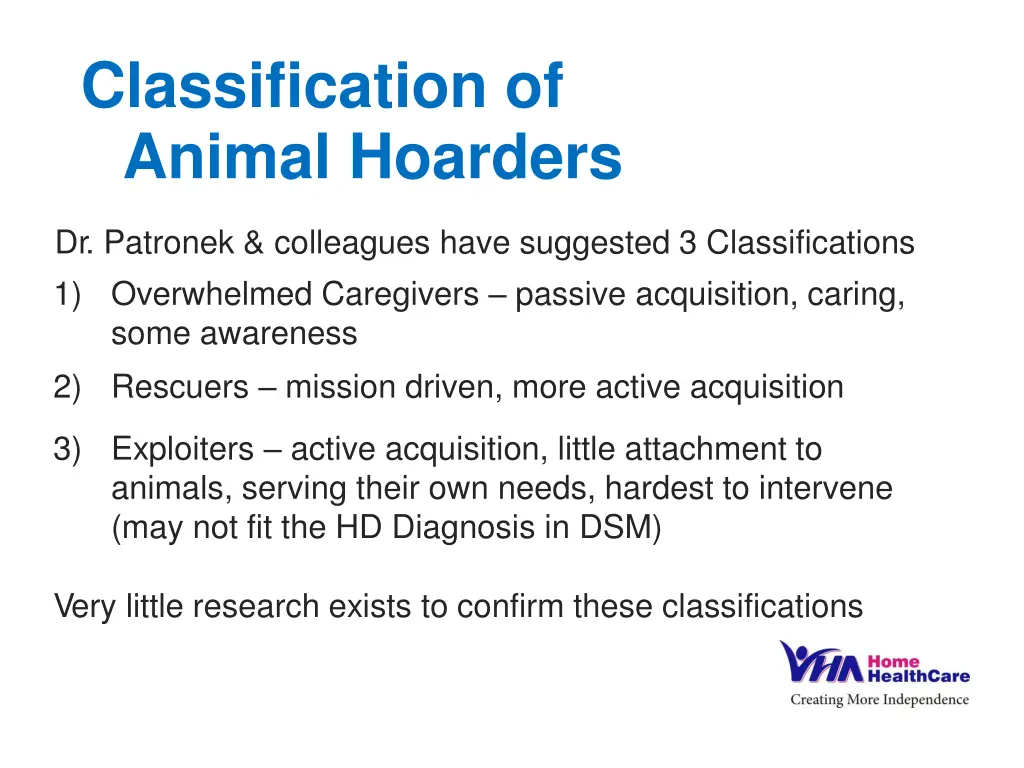 classification of animal hoarders