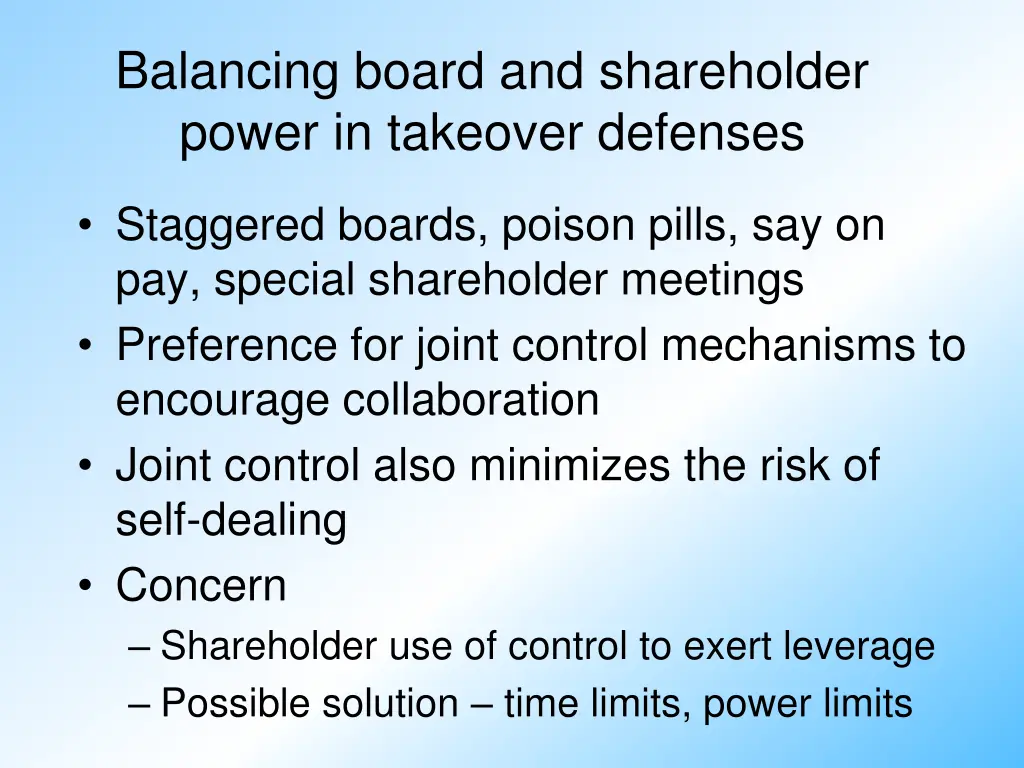 balancing board and shareholder power in takeover