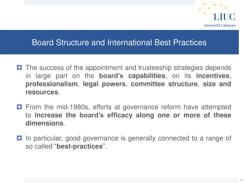 board structure and international best practices