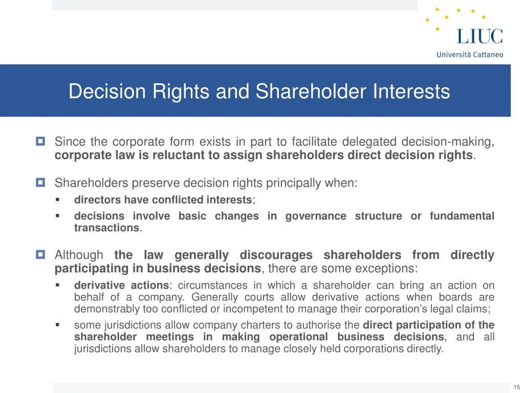 decision rights and shareholder interests