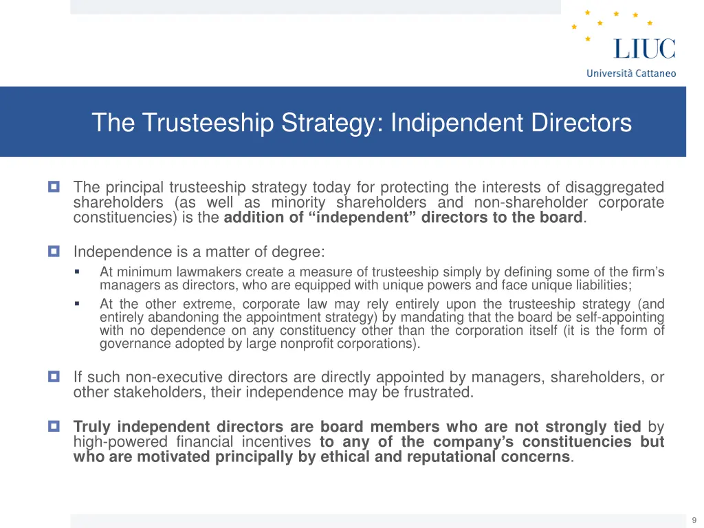 the trusteeship strategy indipendent directors