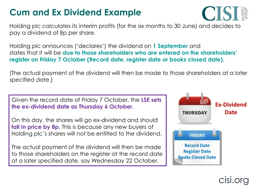 cum and ex dividend example