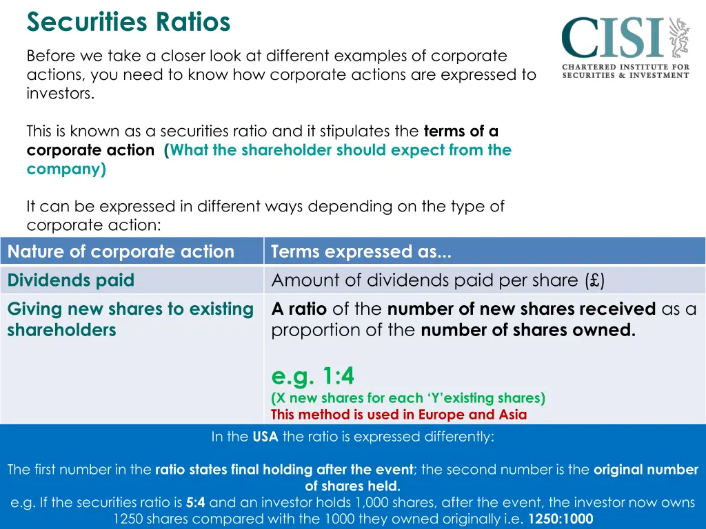 securities ratios