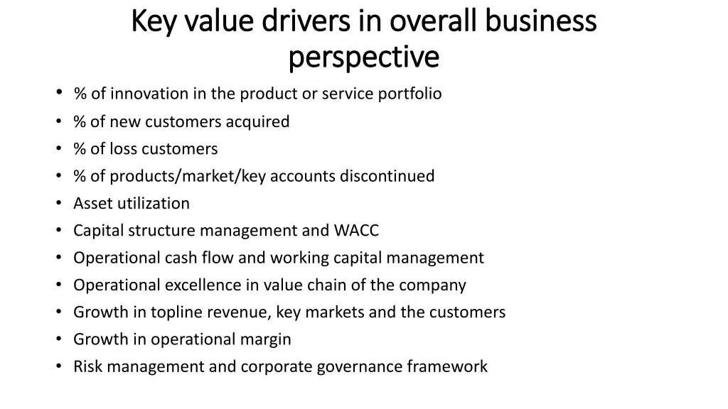 key value drivers in overall business key value