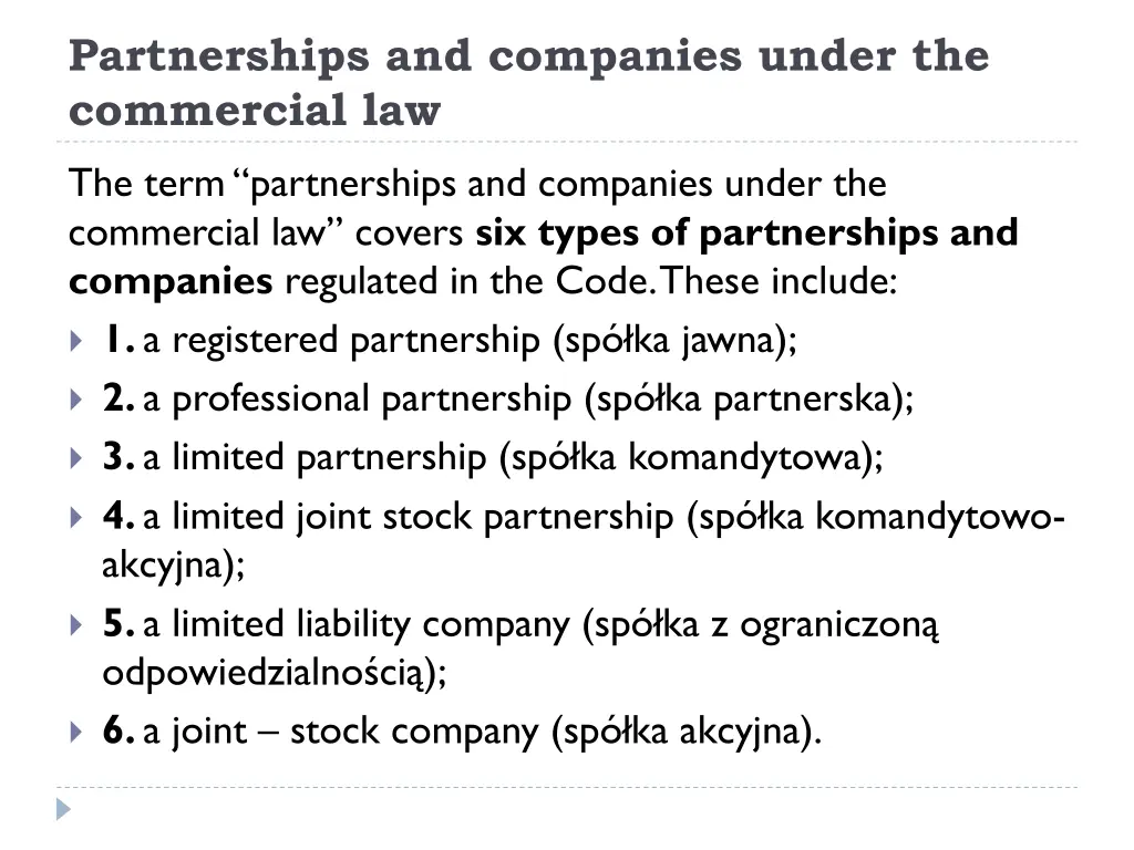 partnerships and companies under the commercial