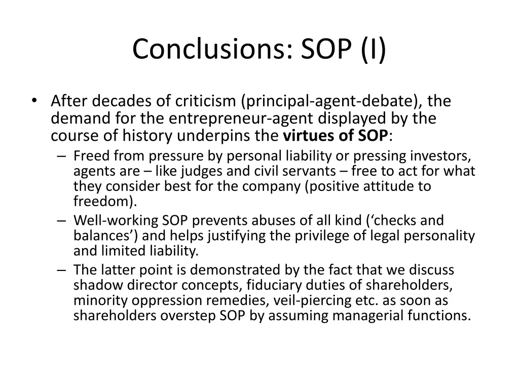 conclusions sop i