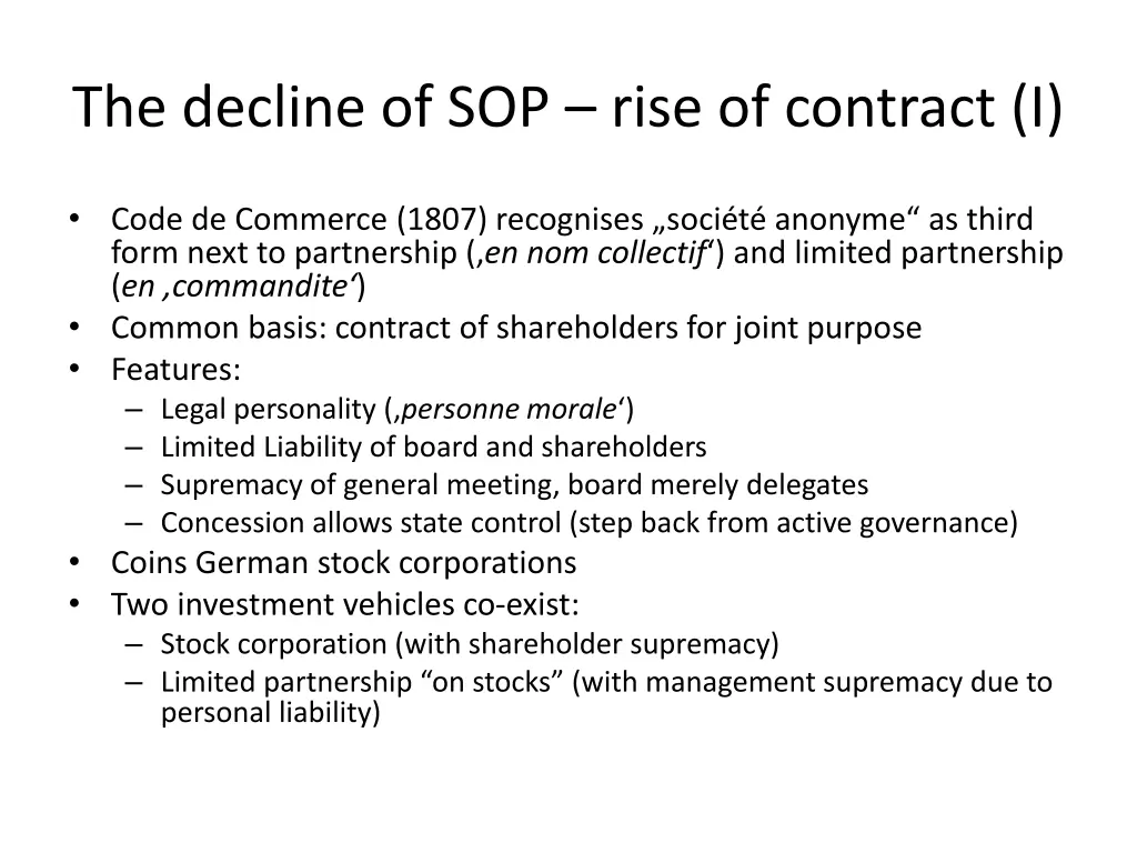 the decline of sop rise of contract i