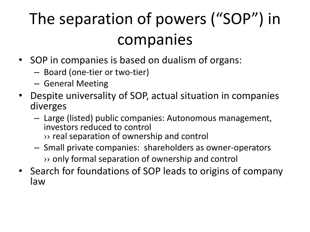 the separation of powers sop in companies