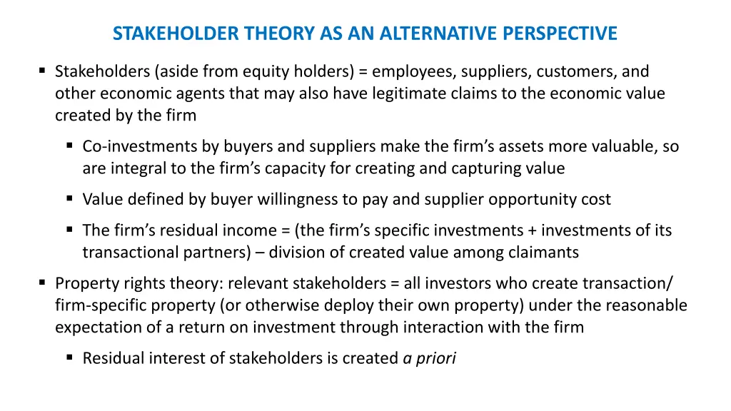 stakeholder theory as an alternative perspective