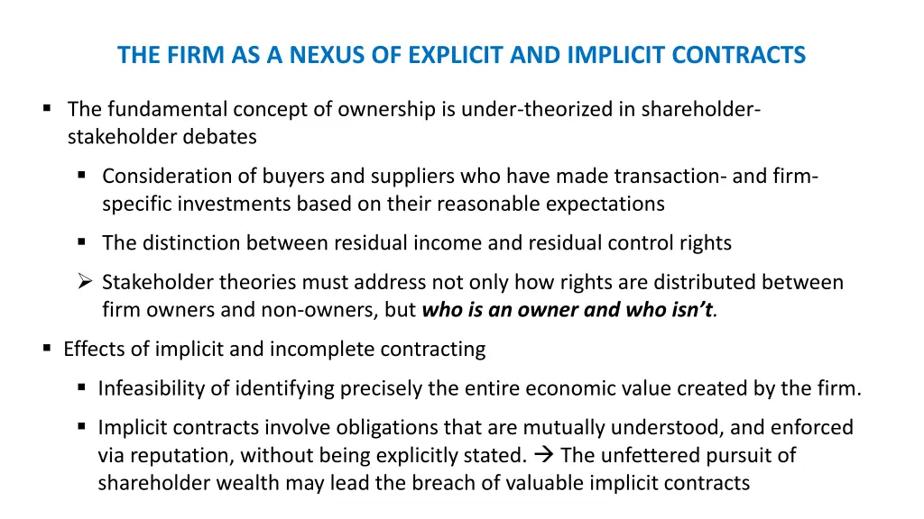 the firm as a nexus of explicit and implicit