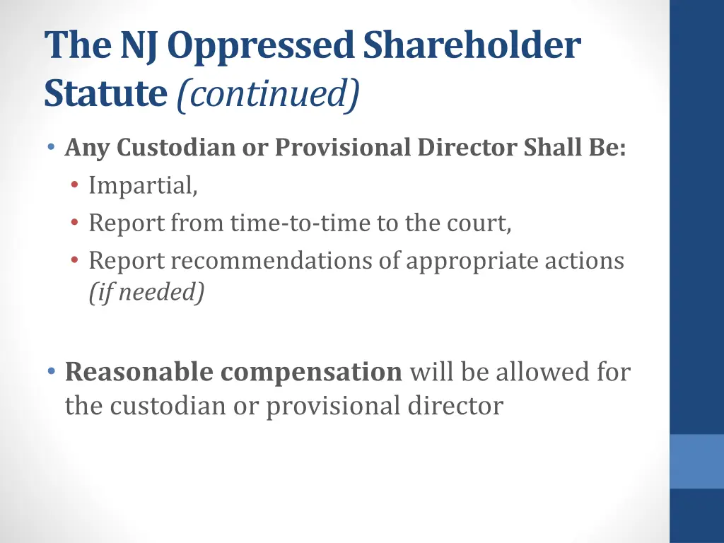 the nj oppressed shareholder statute continued 1