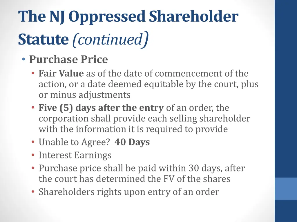 the nj oppressed shareholder statute continued 2