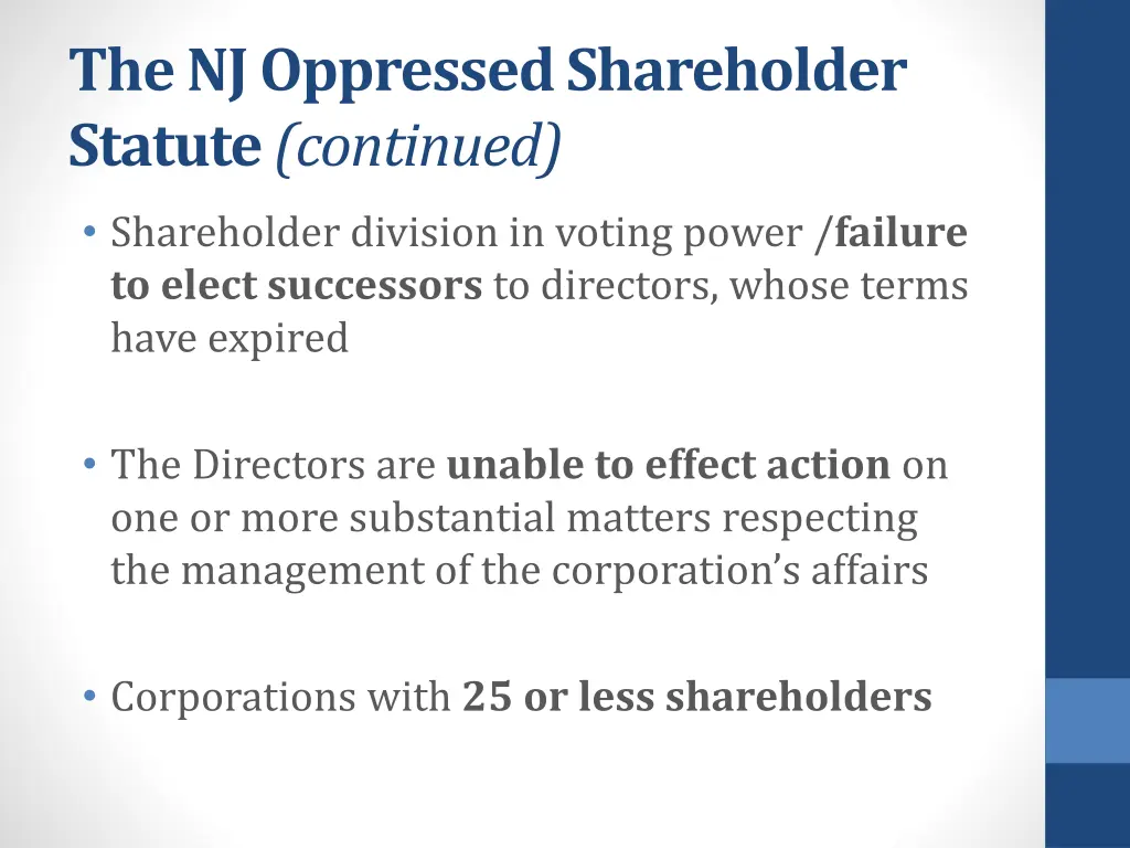 the nj oppressed shareholder statute continued