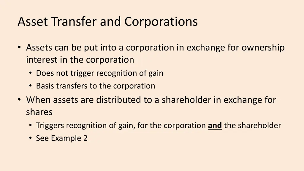 asset transfer and corporations