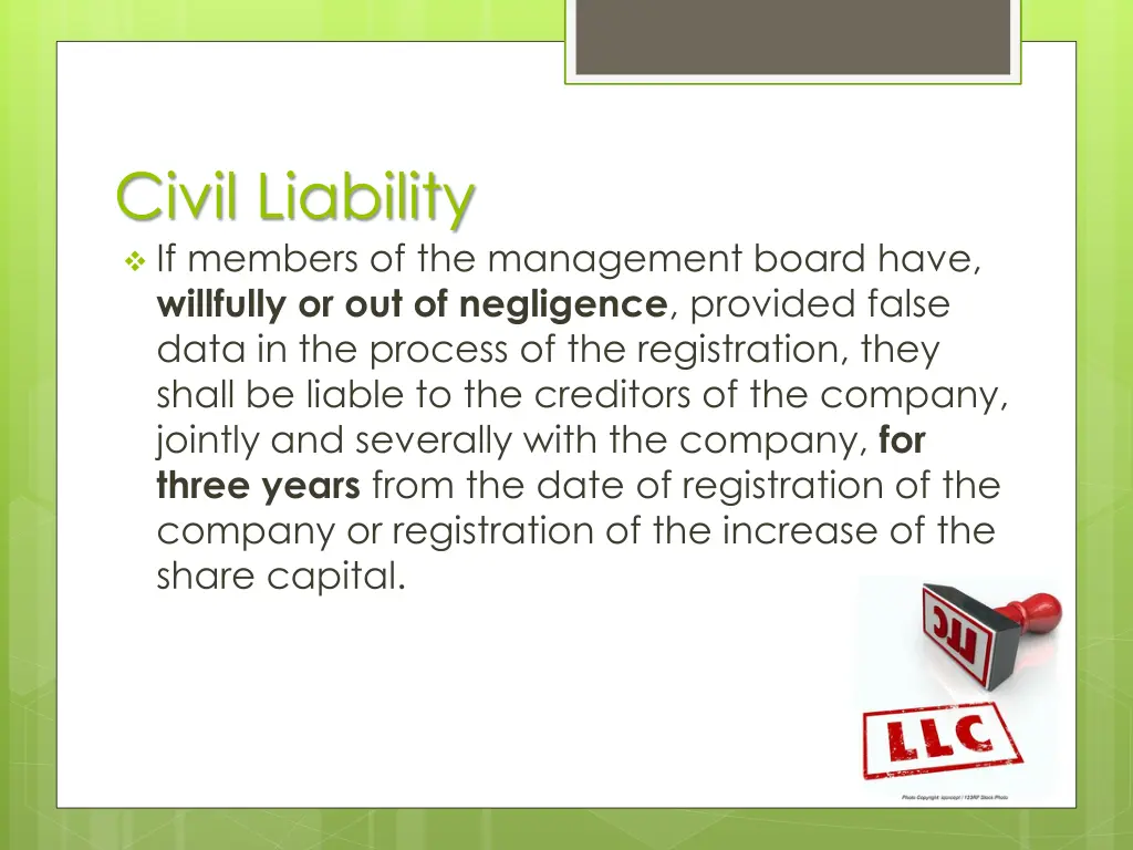 civil liability if members of the management