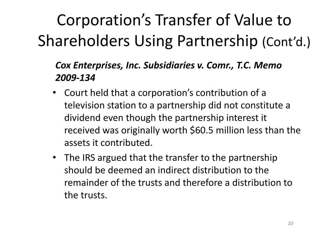 corporation s transfer of value to shareholders 1