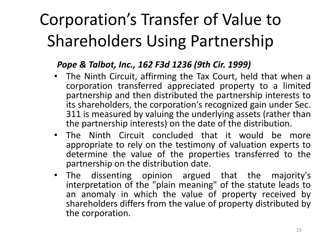 corporation s transfer of value to shareholders