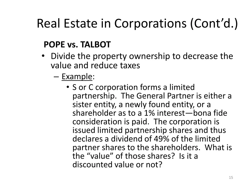 real estate in corporations cont d 12