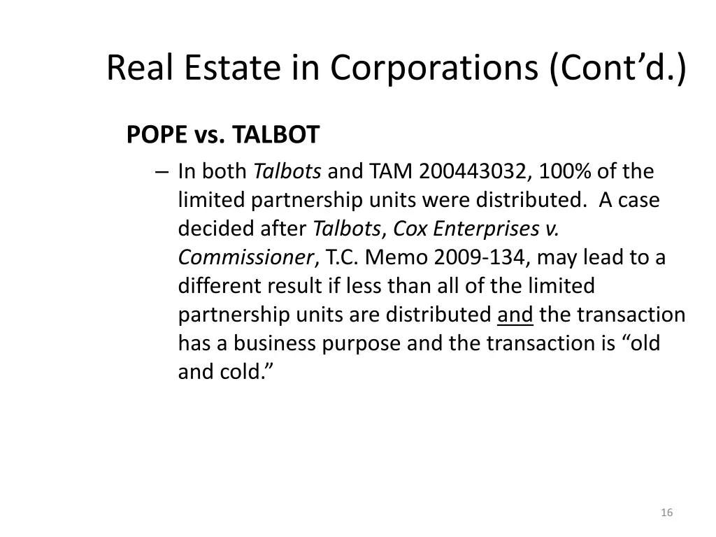 real estate in corporations cont d 13