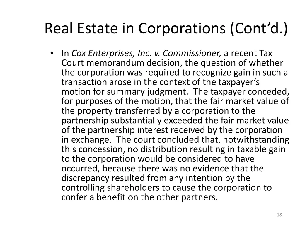 real estate in corporations cont d 15