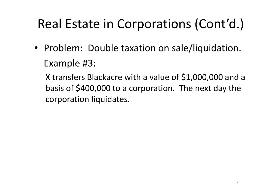 real estate in corporations cont d