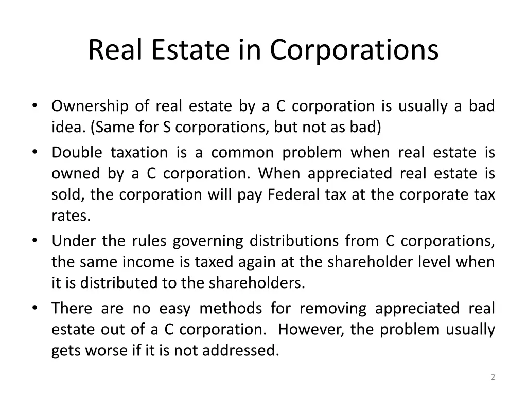 real estate in corporations