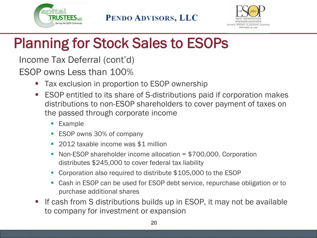 planning for stock sales to esops planning 1