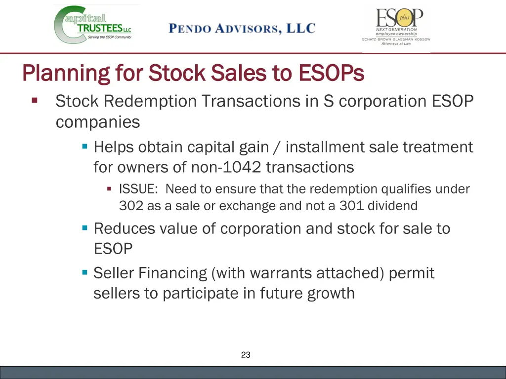 planning for stock sales to esops planning 4