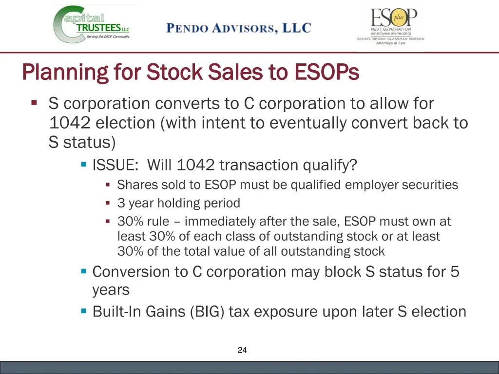 planning for stock sales to esops planning 5