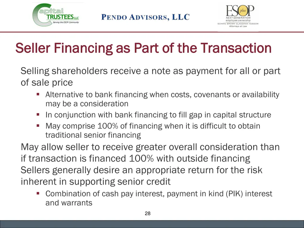 seller financing as part of the transaction