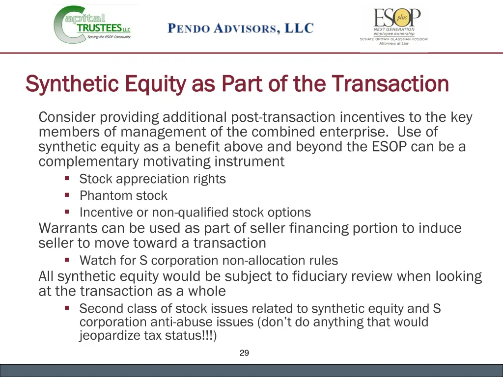 synthetic equity as part of the transaction