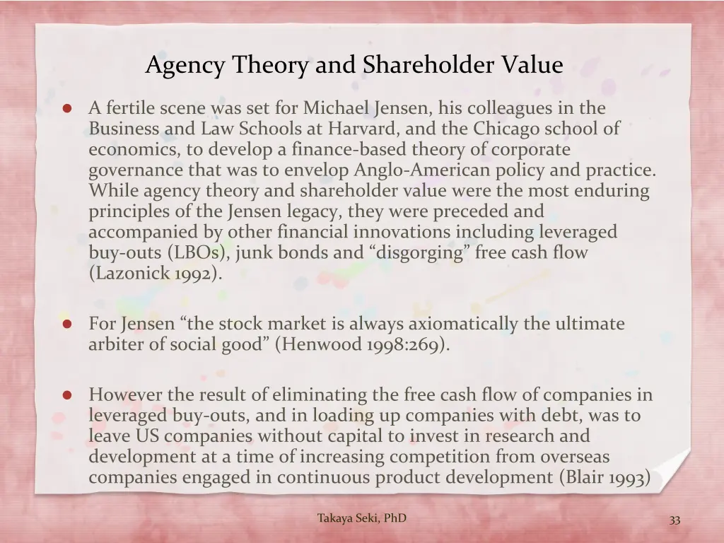 agency theory and shareholder value