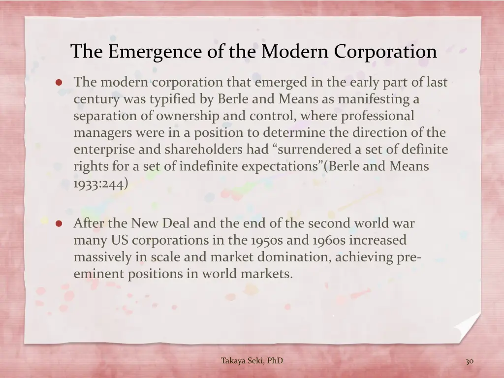 the emergence of the modern corporation