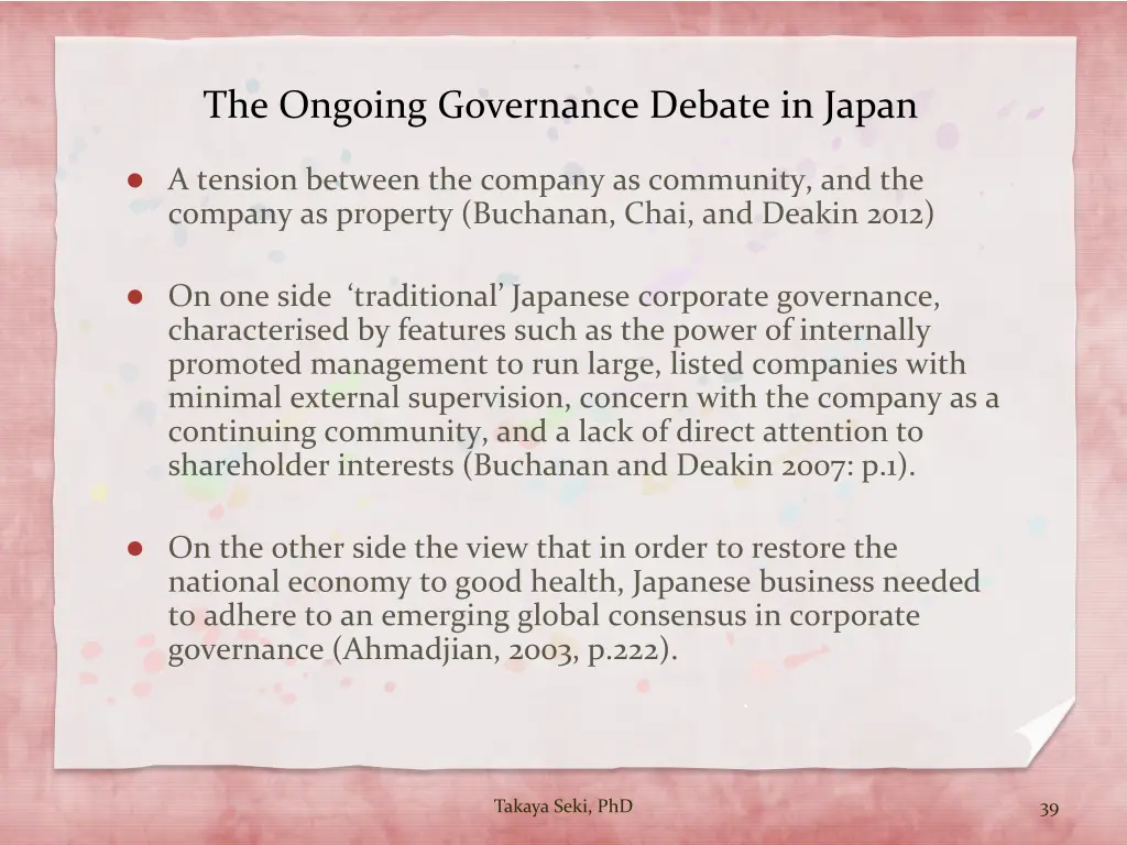 the ongoing governance debate in japan