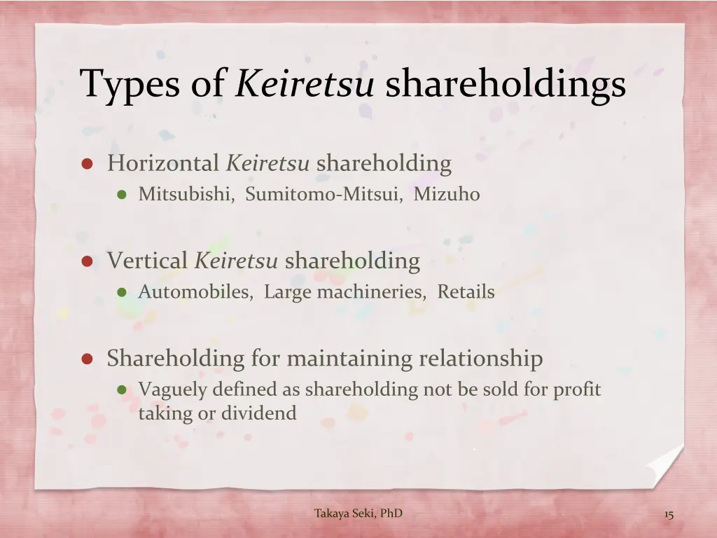 types of keiretsu shareholdings