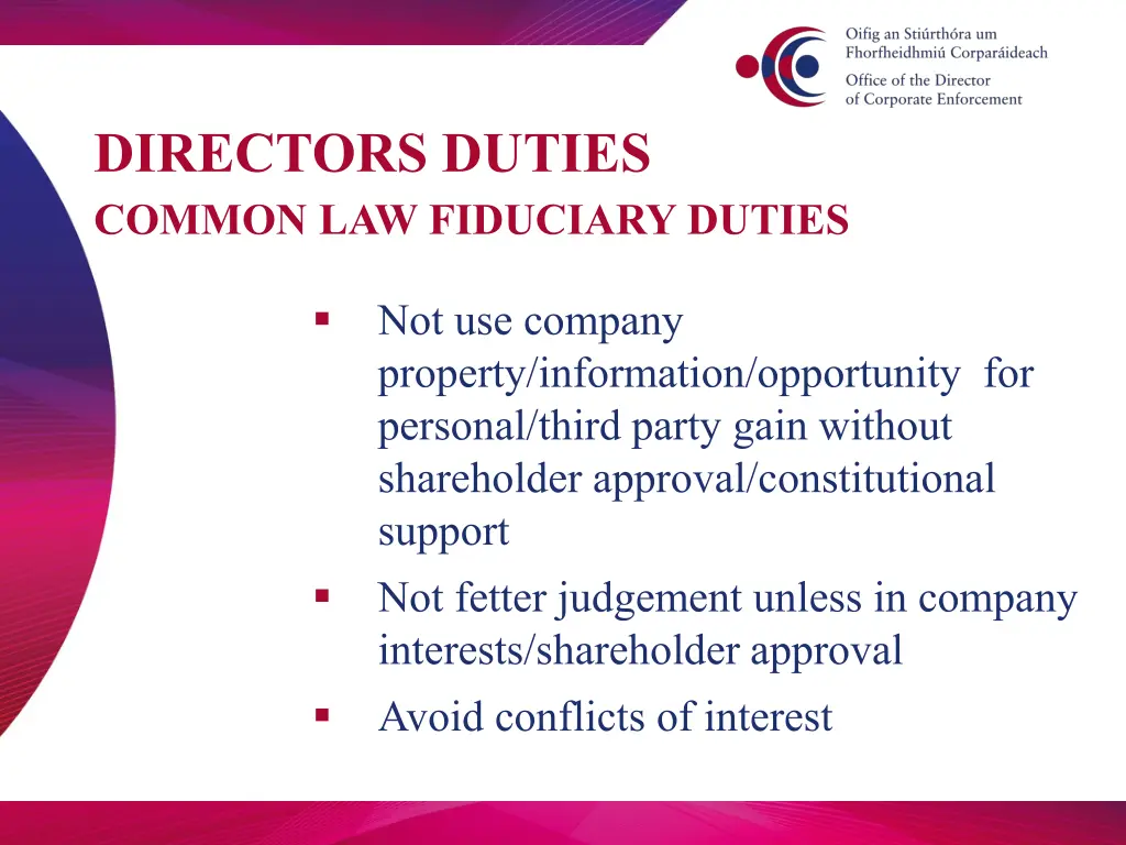 directors duties common law fiduciary duties 1